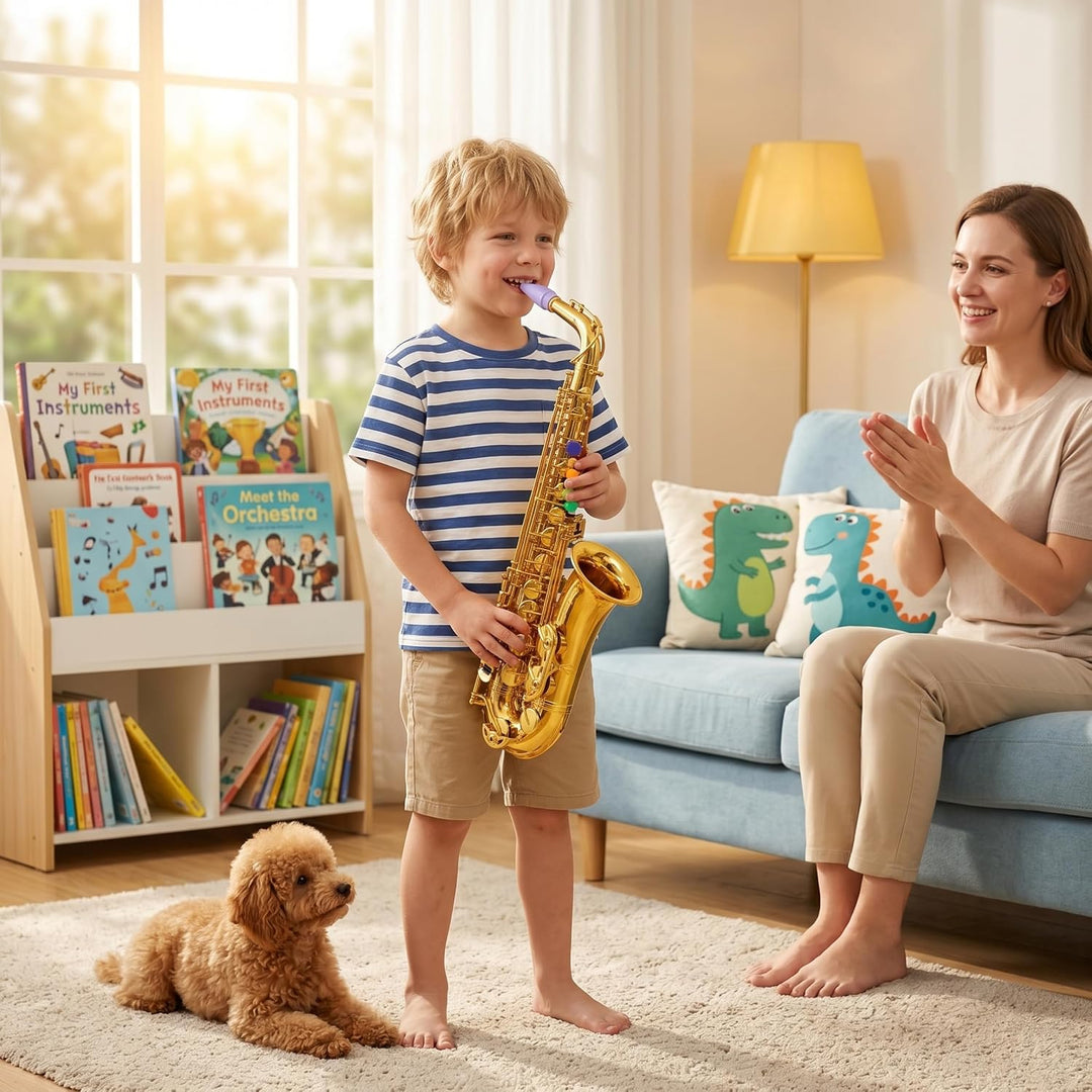 Spielzeugsaxophon, Musikinstrumente für Kinder mit farbcodierten Tasten, Saxophon für Kinder, Lernsp