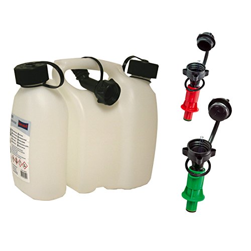 Doppelkanister transparent 3+1,5 Liter inkl. 1 Ausgiesser und 2x Sicherheits-Einfüllsysteme (grün +
