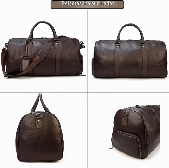 Luufan Unisex Leder Reisetasche Vintage Reisetasche (Brown-55cm)