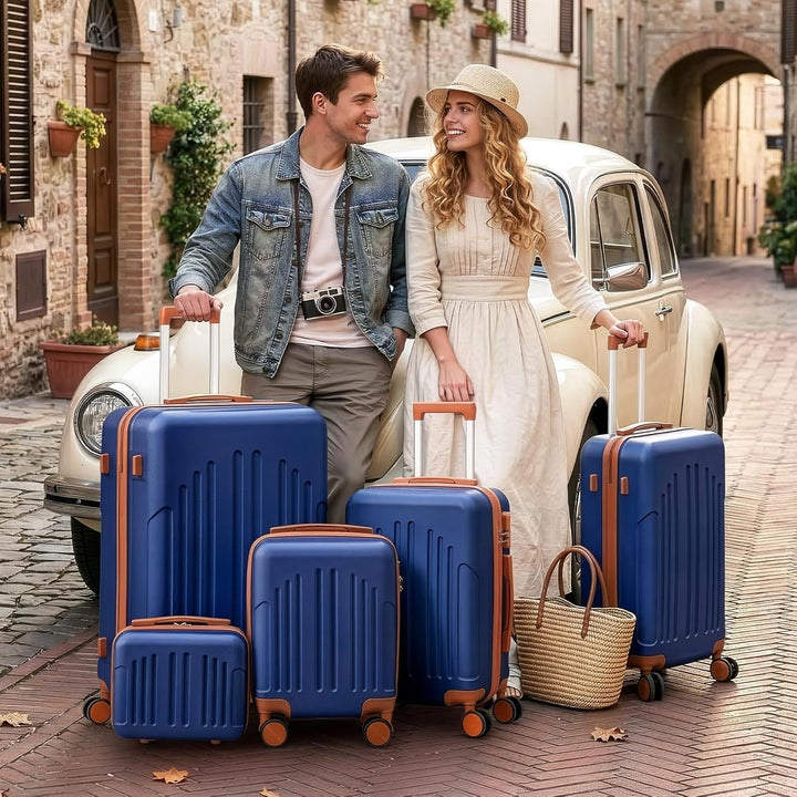 LEADZM Koffer Set 5 teilig Hartschale mit Kosmetikkoffer, Kofferset aus ABS, Reisekoffer mit Rollen