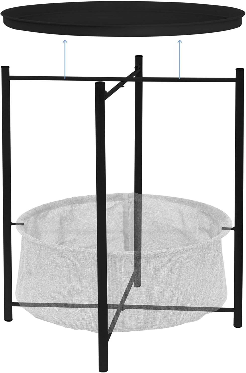 ML-Design Beistelltisch rund Ø46xH51 cm Schwarz, aus Metall, Couchtisch mit Stoffkorb &amp; abnehmbarer