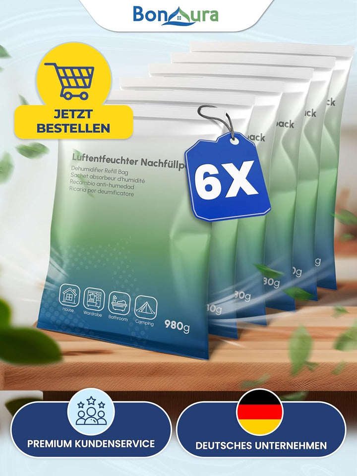 BonAura® AirOne Luftentfeuchter Nachfüllpack I 6er Set 680g Luftentfeuchter Granulat I Entfeuchter N