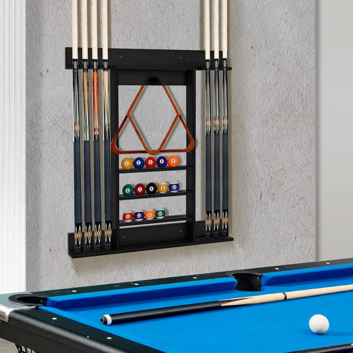 GYMAX Billard Queue Halter für 8 Queues & Billardzubehör, Wandmontierter Queueständer, Billard Queue