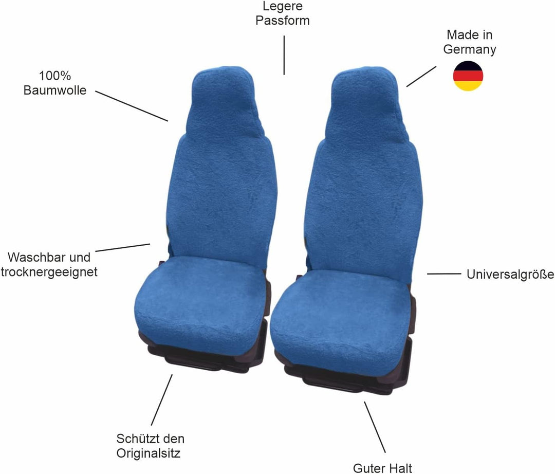 RAU - Universal Sitzbezüge für Pilotsitze und Wohnmobile - 2 Stück - 100% Frottee - Azurblau, Blau