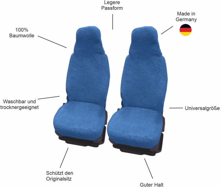 RAU - Universal Sitzbezüge für Pilotsitze und Wohnmobile - 2 Stück - 100% Frottee - Azurblau, Blau
