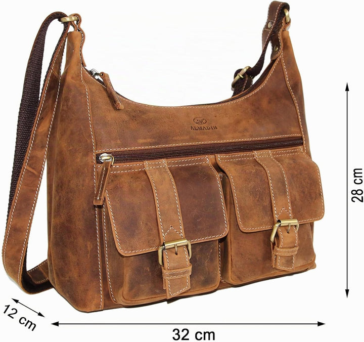 ALMADIH Premium Leder Damentasche Umhängetasche LARA - Ledertasche Handtasche Schultertasche Henkelt