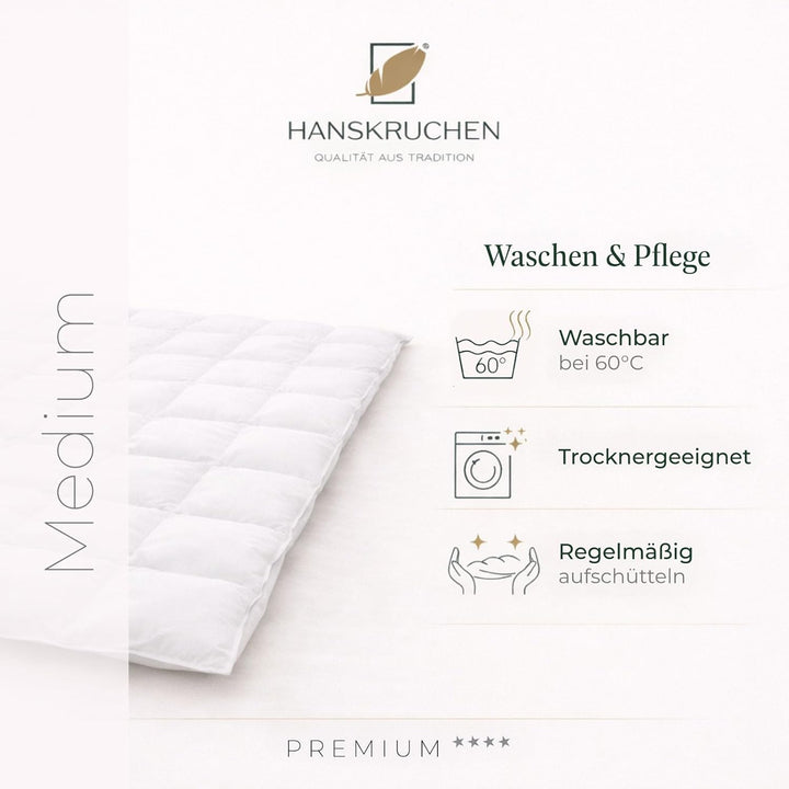 Hanskruchen® Premium **** Daunendecke 200x220 cm - MEDIUM/Ganzjahres - Made in Germany Kassettendeck
