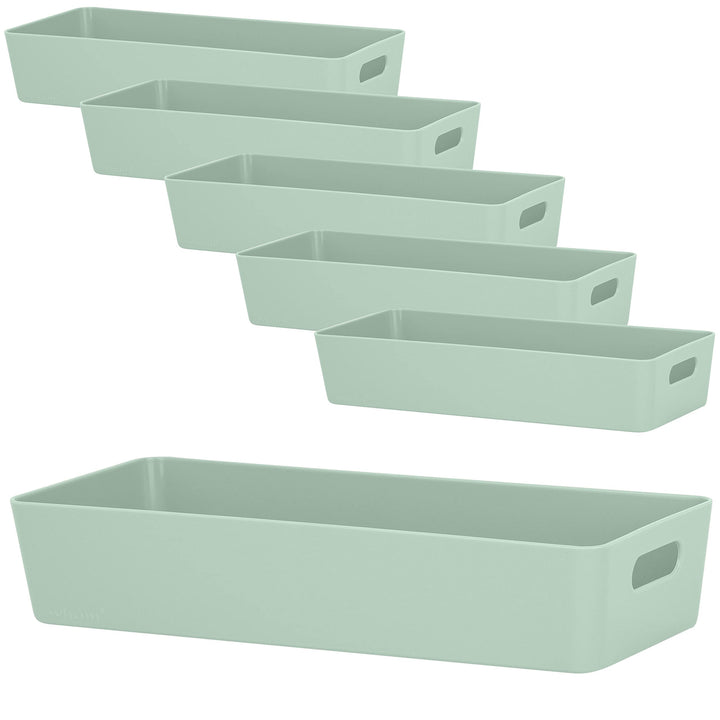 6X Ordnungsboxen - 6 cm hoch - SILBERGRÜN - 30x12,5x6cm - 1,9 Liter - Ordnungskorb - Schubladenorgan