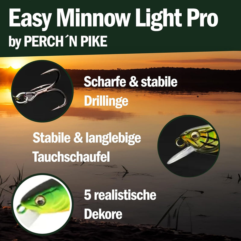 Wobbler im 5er Set für Forelle & Barsch, 5,5cm, Kunstköder Set für Spinnfischen, Minnow Köder sinken
