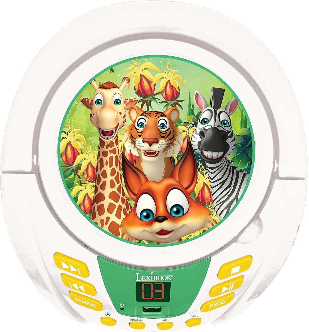 Lexibook RCD109ANX Dschungeltieren-Bluetooth-CD-Player für Kinder-Tragbar, Lichteffekte, Mikrofonbuc