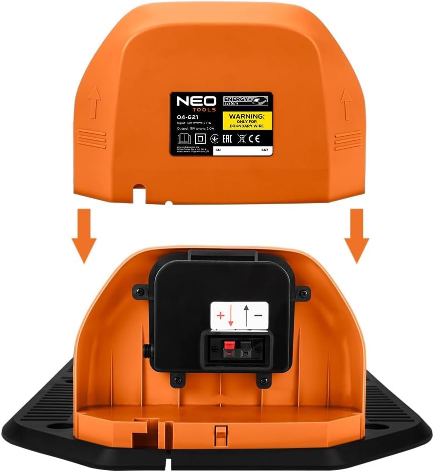 NEO TOOLS Mähroboter mit Austauschbarem Akku (2 Ah-Akku Enthalten) für Gärten bis 600 m2 - Steuerung