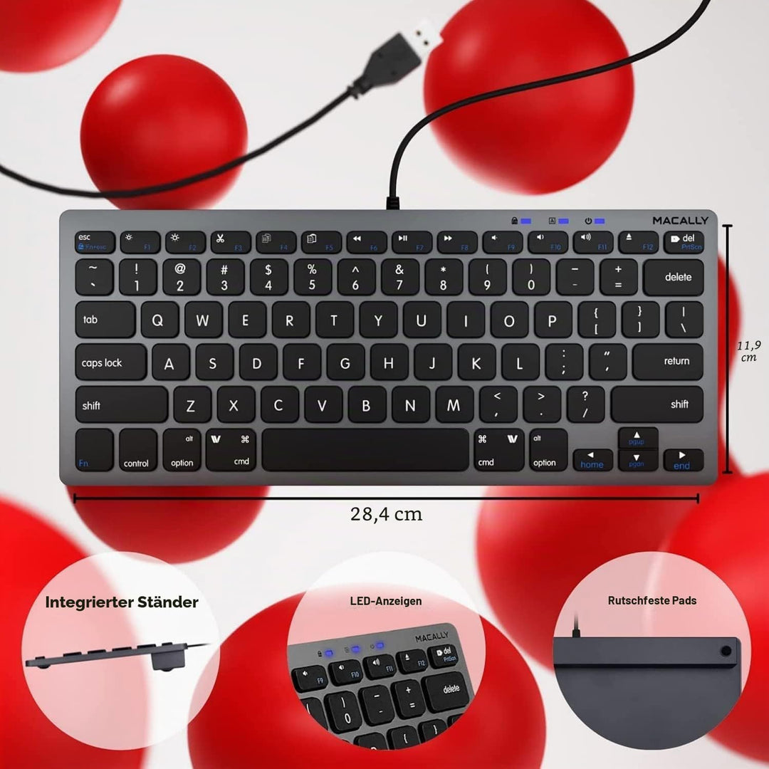 Macally Schlanke USB-Tastatur für Apple Mac, iMac, MacBook Pro/Air, Mac Mini, Windows PC Desktops, L