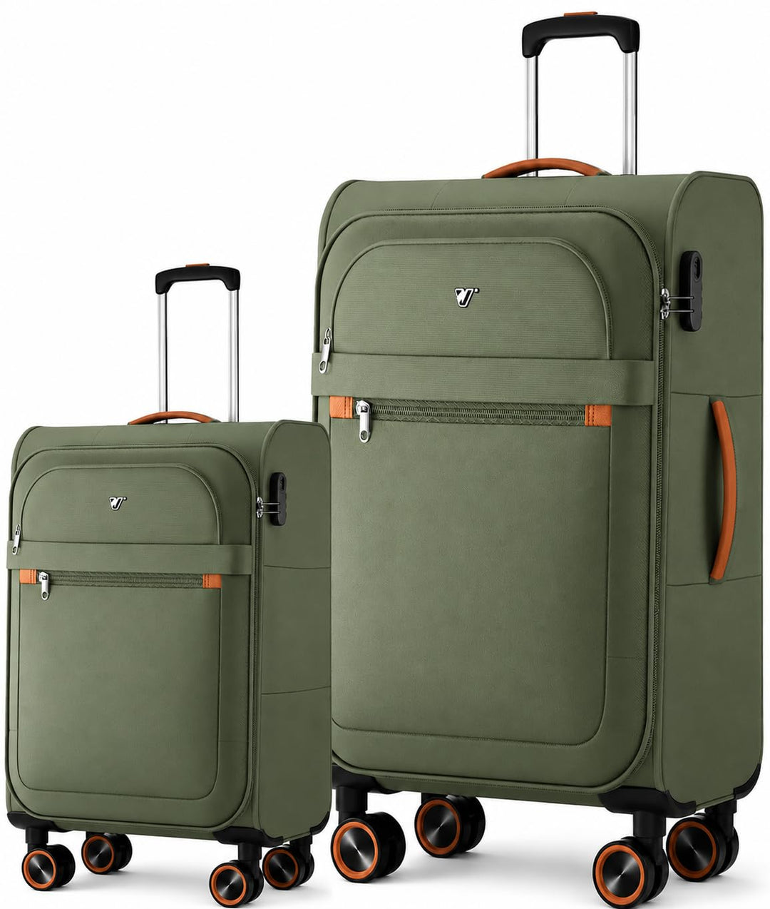 Stoff Kofferset 2 Teilig - Handgepäck und gross Weichschalenkoffer Grün Set(S+L), Grün Set(S+L)