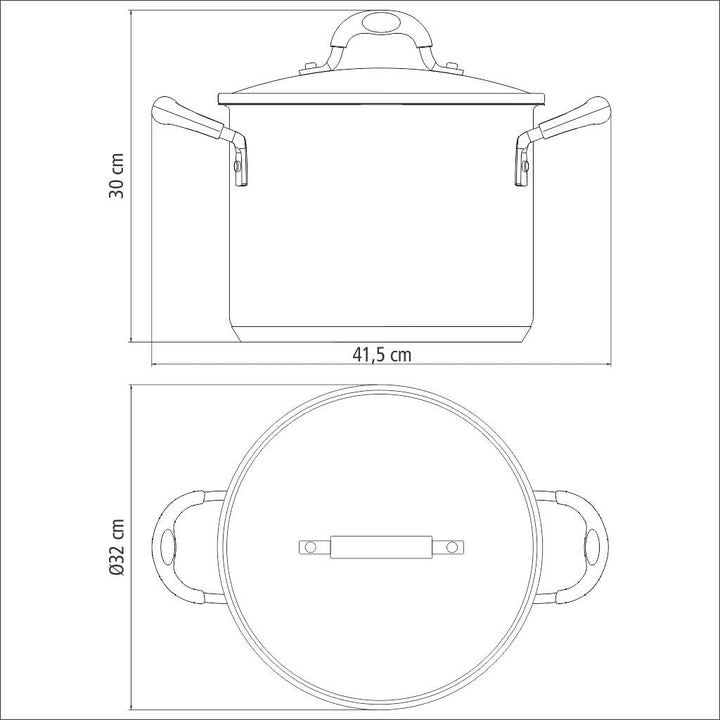 Tramontina Kochtopf, Gemüsetopf, Glasdeckel mit Dampföffnung, 30cm, Topf gross 15,4l, Edelstahl, für