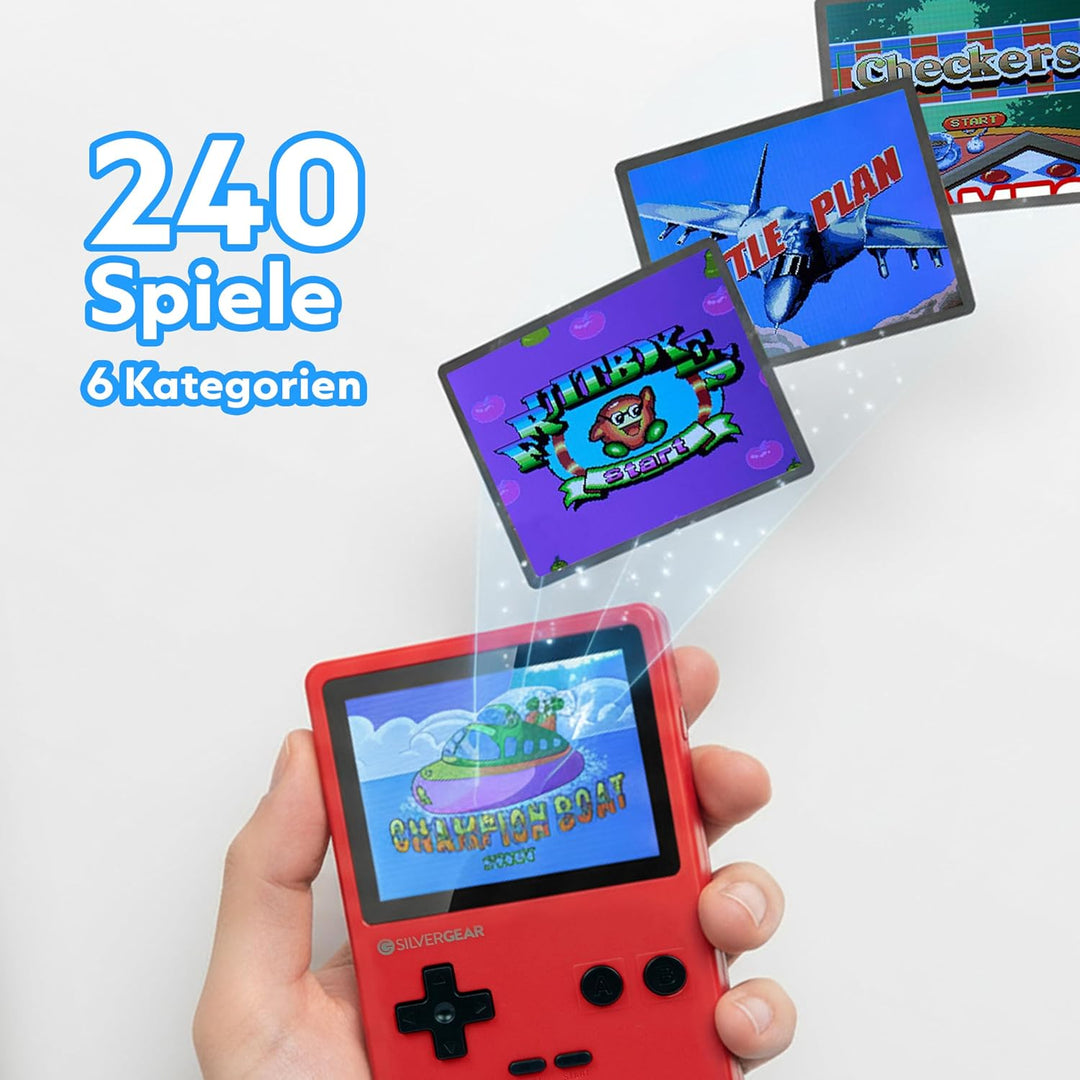 Silvergear® Analogue Pocket Konsole Retro | mit 240 Klassichen Spielen l Handheld Spielekonsole l Mi