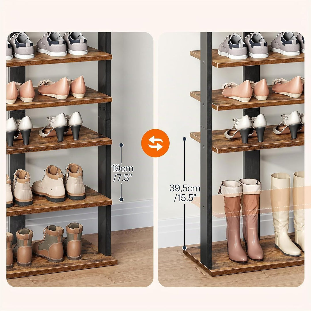 HOOBRO 10-lagiges Schuhregal, schmales Schuhablage, 50 cm Schuhschrank mit 2 Haken, Ablagegestelle,