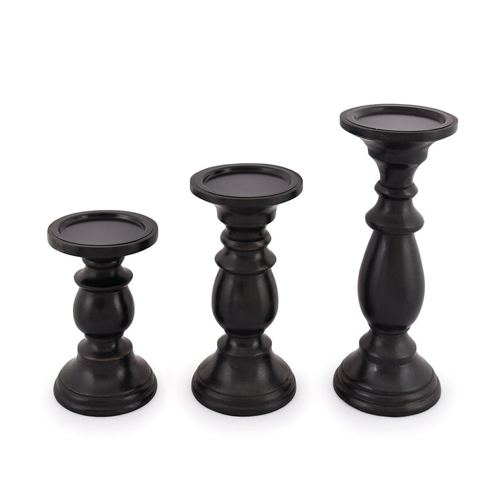 SAMHITA Set mit 3 Kerzenhaltern aus Mangoholz, in schwarzer Oberfläche, für Tischdekoration, Kerze f