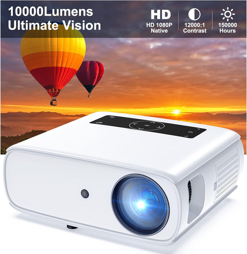 Native 1080P Full HD Beamer, 10000L Heimkino Video Beamer mit 150000 Stunden unterstützt 4K 350&