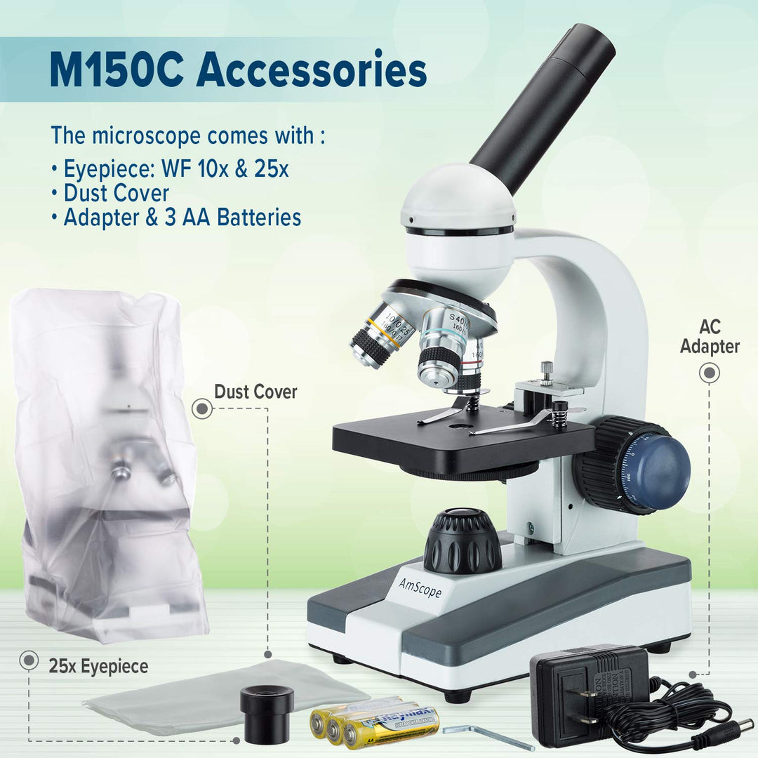 Amscope M150C-E5 40X-1000X Vergrösserung LED Schüler Kinder Studenten Monokular Mikroskop mit 5MP Di
