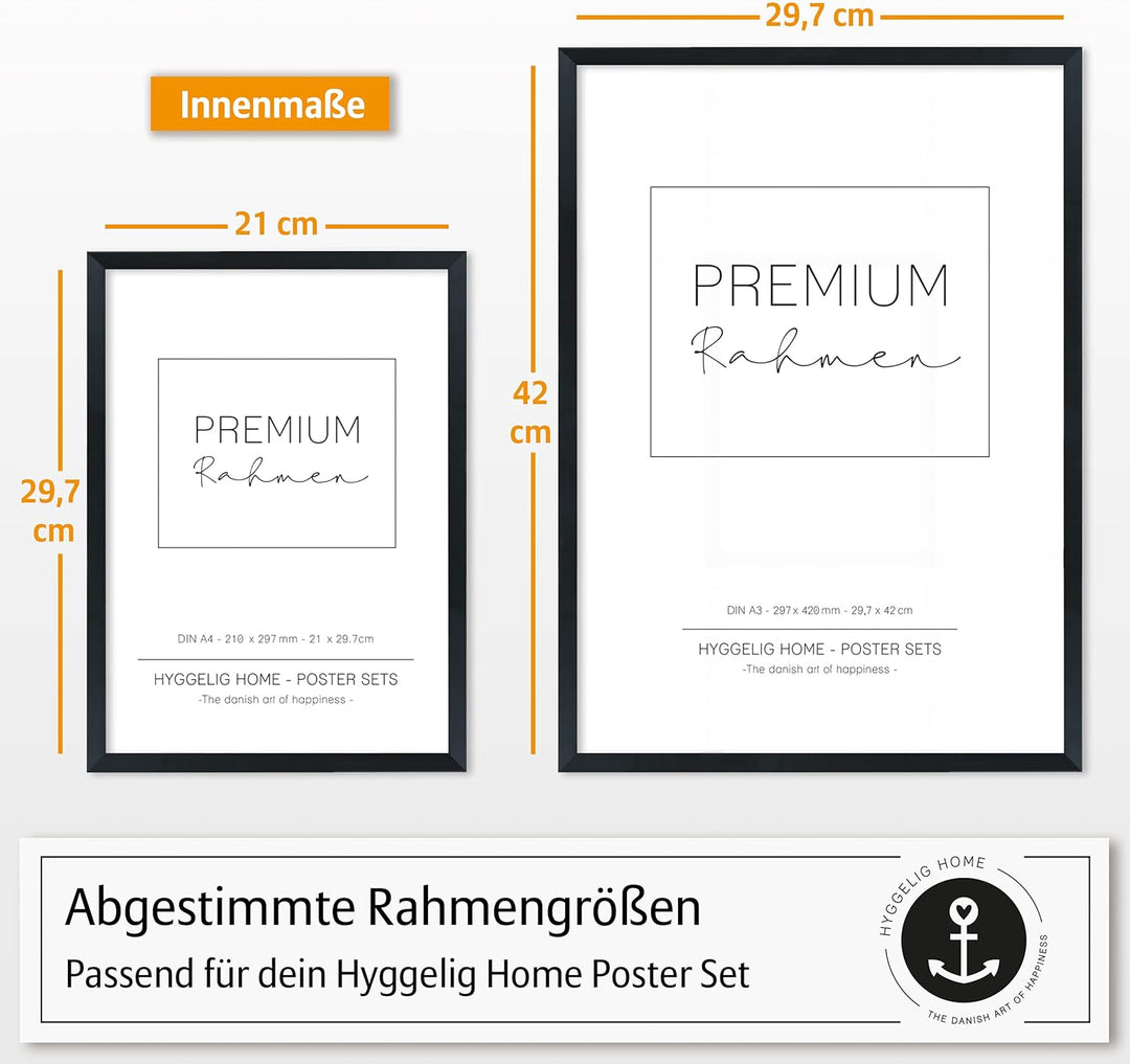 Hyggelig Home Premium Poster Set - 7 harmonische Bilder Palme schwarz weiss - Set Palmenblatt- mit R