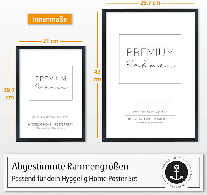 Hyggelig Home Premium Poster Set - 7 harmonische Bilder Palme schwarz weiss - Set Palmenblatt- mit R