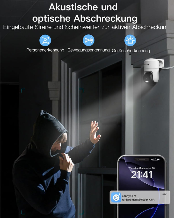 VIM TAG 2,5K Überwachungskamera Aussen, 5G WLAN Kamera Überwachung Aussen,360°PTZ-Aussenkamera mit F