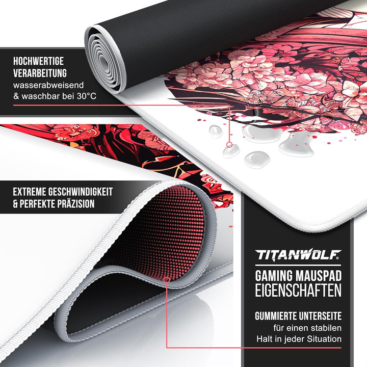 TITANWOLF - XXL Speed Gaming Mauspad 900 x 400mm - XXL Mousepad - Tischunterlage Large Size - verbes