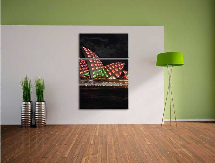 Pixxprint Sydney Opera House bei Nacht als Leinwandbild/Grösse: 3 Teilig (120x80) cm/Wandbild/Kunstd