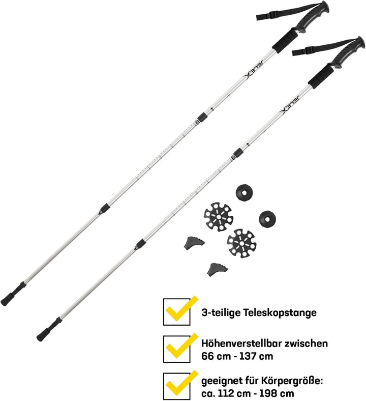 JELEX Nature Teleskop Walking Stöcke für Nordic Walking verstellbar, inkl. diverser Aufsätze für Out