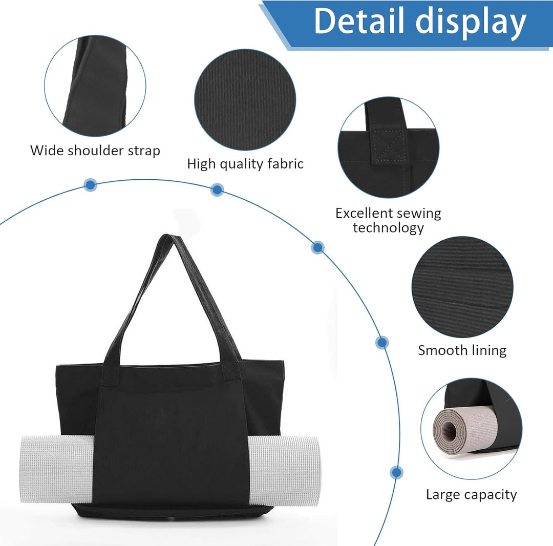 Yogatasche Damen mit Nassfach, Canvas Tasche mit Griffen, Abnehmbare Tasche für Yogamatte, Geeignet