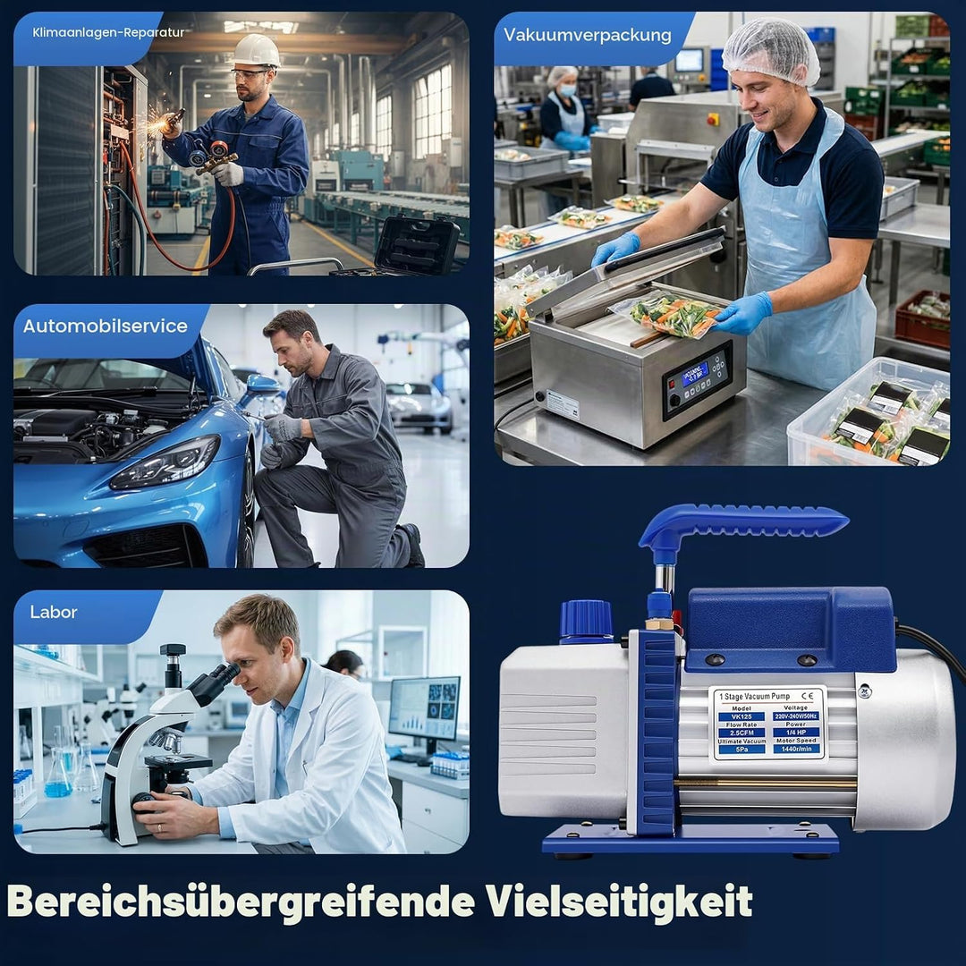 Vakuumpumpe Klimaanlage 180W, Profi Vakuumpumpe Set mit 3 Schläuchen &amp; Manometer, 150 Mikron für R32