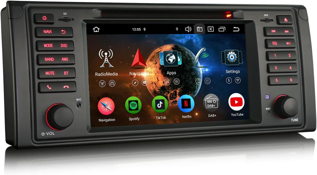 Erisin 8-Kern 4GB RAM+64GB ROM 7 Zoll Android 14 Autoradio GPS Navigation für BMW 5er E39 M5 Unterst