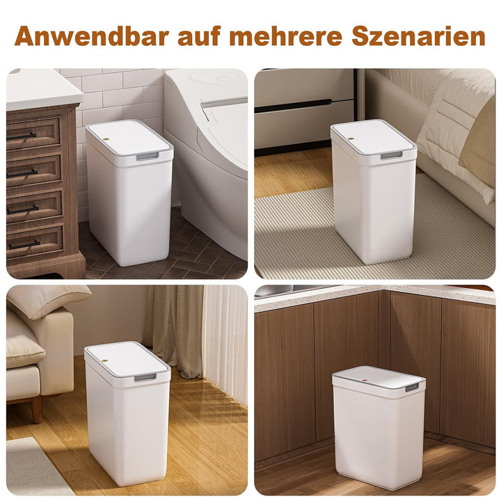 MOPUP Badezimmer-Mülleimer mit Deckel, 12.7 Liter/2,8 Gallonen, schmaler Mülleimer, Druckknopfdeckel