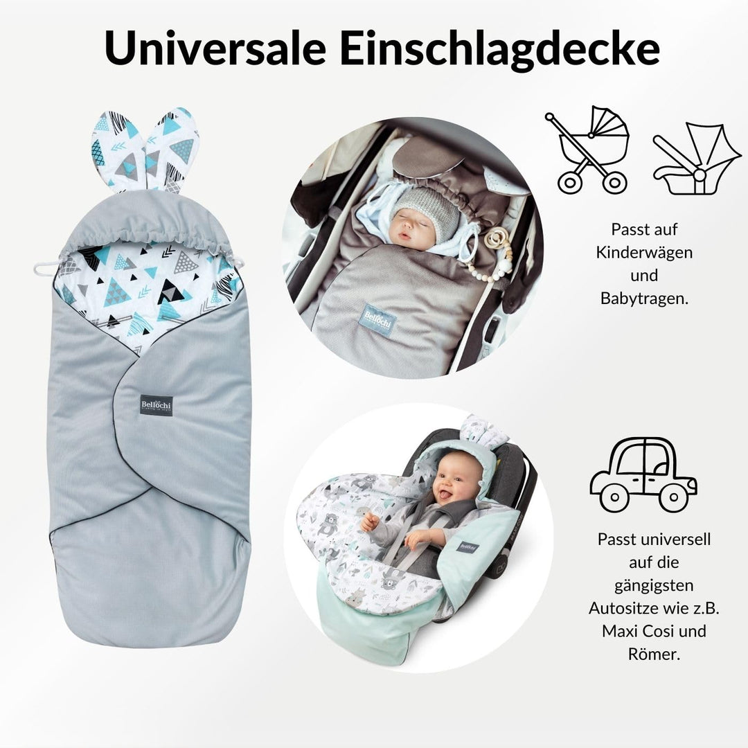 Premium Einschlagdecke Babyschale, Baby Erstausstattung aus Baumwolle für Autositz, Kuscheldecke für