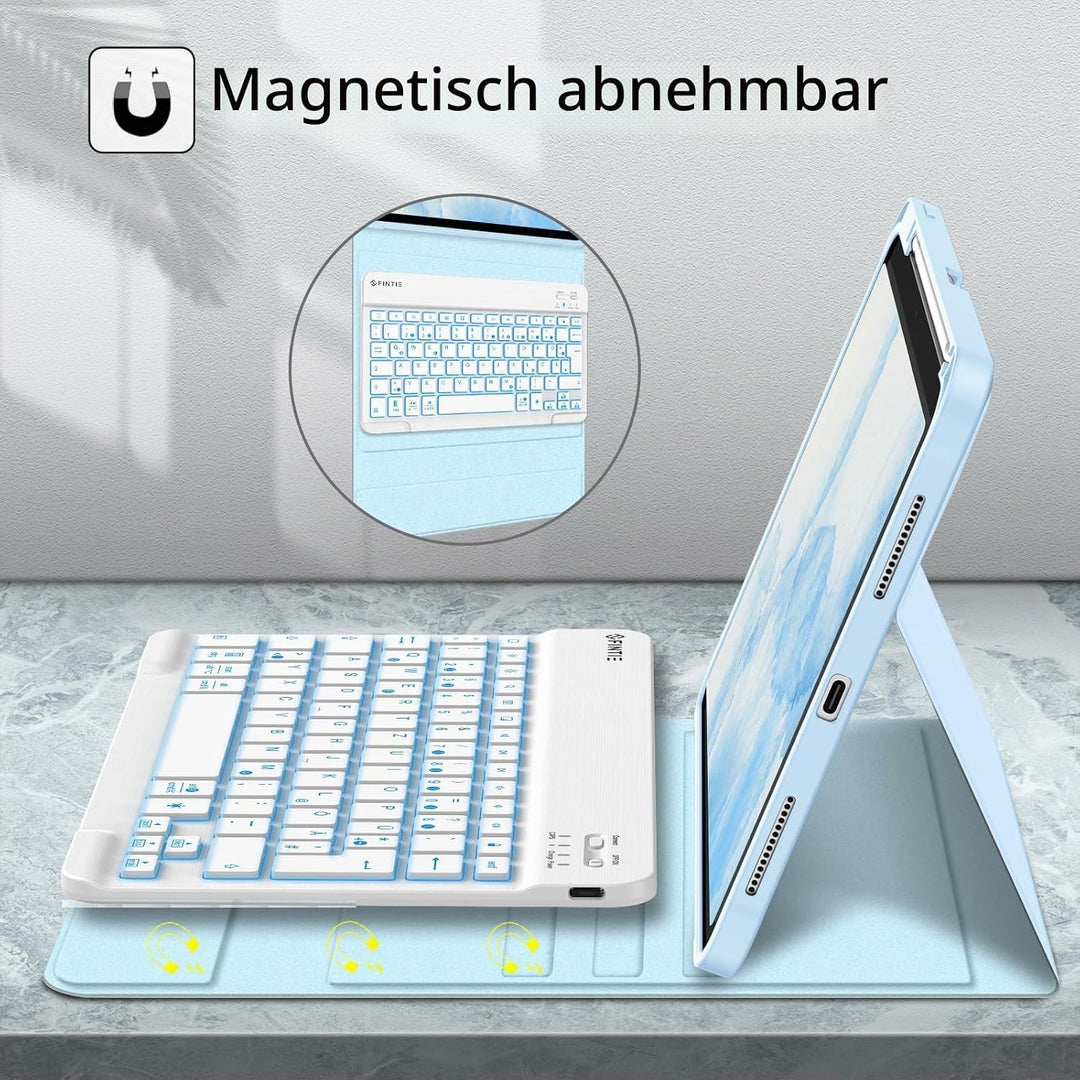 Fintie Tastatur Hülle für iPad 10. Generation 2022 (10.9 Zoll), Keyboard Case mit 7-farbig Beleuchte