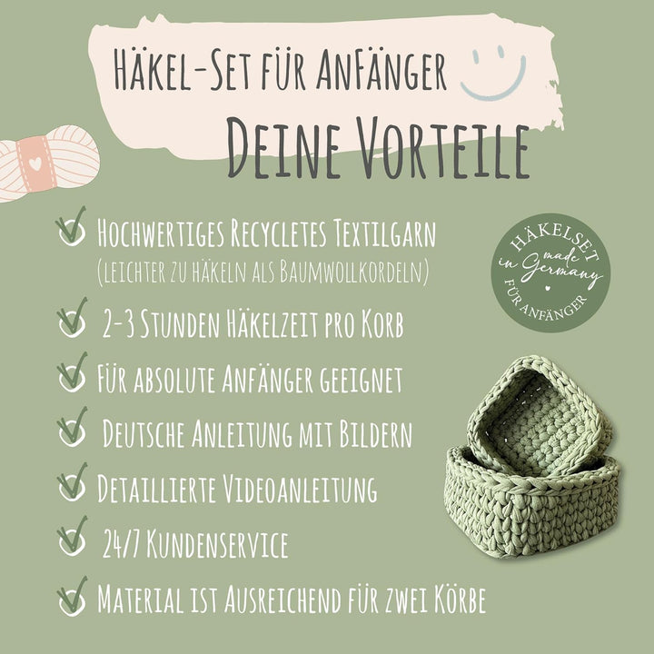 HÄKEL LIESE Häkelset für Anfänger - kleine Körbe, Häkelset Anfänger, Textilgarn zum Häckeln, Crochet