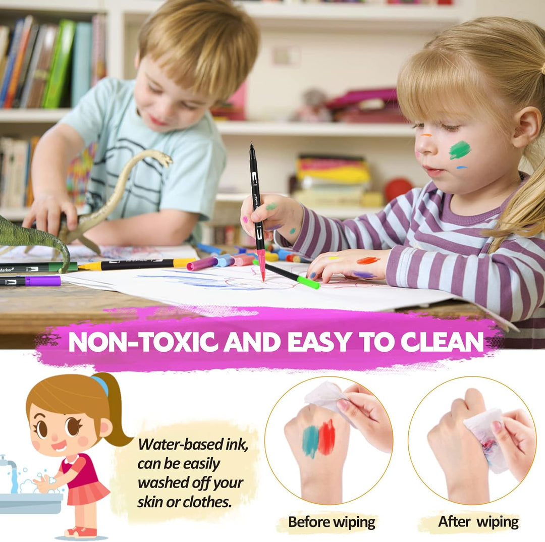 FORETOY Dual Brush Pen Set, 100 Farben Filzstifte Dicke und Dünne Pinselstifte Für Kinder Erwachsene