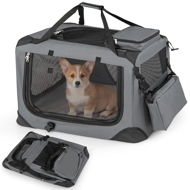 COSTWAY Hundebox Auto, Transportbox Hund faltbar (S-61 x 43 x 43 cm, Grau) Grau S-61 x 43 x 43 cm, G