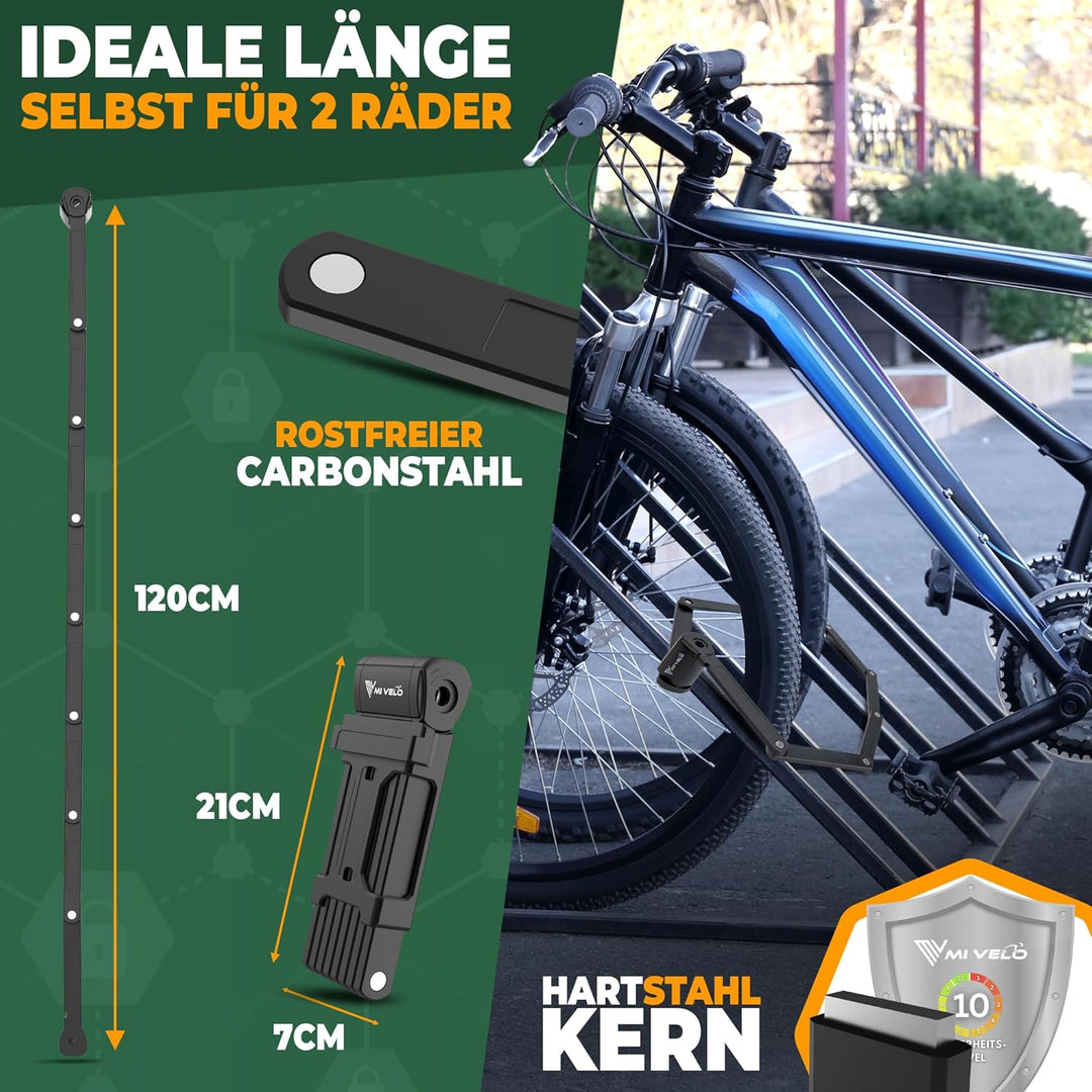 MIVELO Fahrradschloss Faltschloss hohe Sicherheit 120cm lang I Fahrrad Schloss mit Schlüssel inkl. H