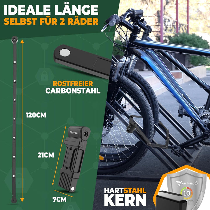 MIVELO Fahrradschloss Faltschloss hohe Sicherheit 120cm lang I Fahrrad Schloss mit Schlüssel inkl. H
