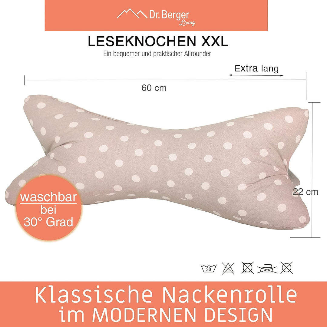 Dr. Berger Leseknochen Nackenrolle Kissen Buchkissen Fernsehkissen - 100% Baumwolle Dekokissen als B