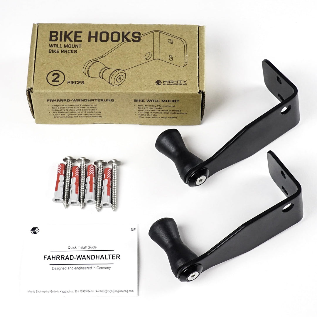 Bike Hooks – 2er-Set Wandhaken für vertikale Fahrradaufhängung, mit PU-Felgenschutz E-Bike geeignet,