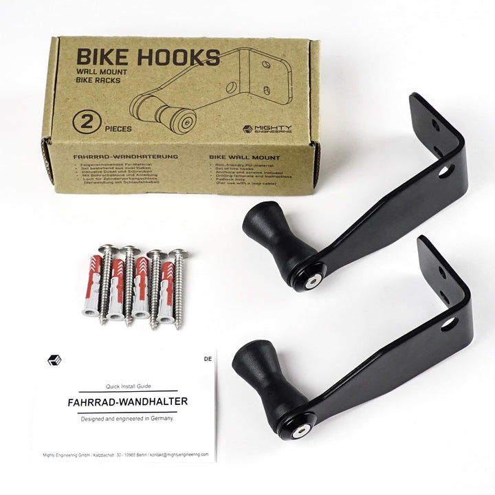 Bike Hooks – 2er-Set Wandhaken für vertikale Fahrradaufhängung, mit PU-Felgenschutz E-Bike geeignet,