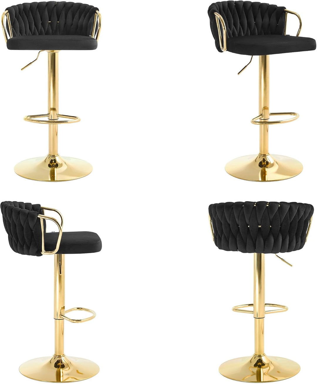 WOLTU Barhocker 2er Set, mit geflochtener Lehne, Samtstuhl, Schwarz