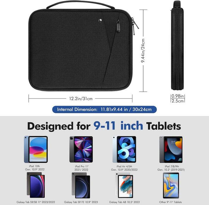 MoKo 9-11 Zoll Tablet Hülle, Tragetasche mit Griff für iPad Pro 11 M4 2024/11 Zoll iPad Air M2 2024/
