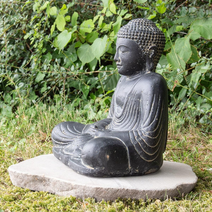 Oriental Galerie Japan Buddha Figur sitzend Skulptur Lotussitz Meditationsgeste Stein Lavasand Bali