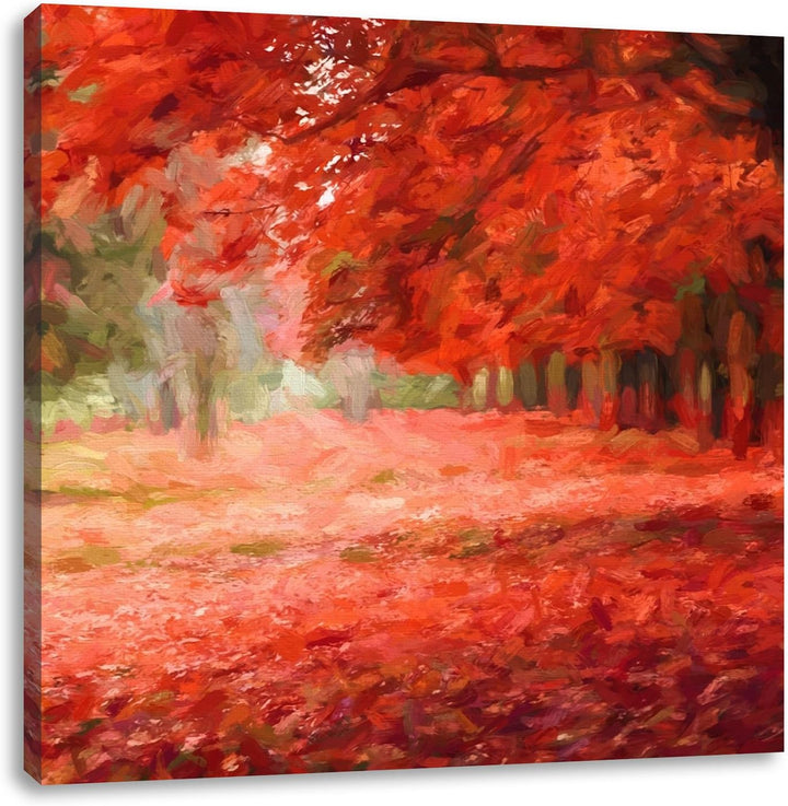 Pixxprint Bunt gefärbter Park im Herbst, Format: 70x70 auf Leinwand, 70x70