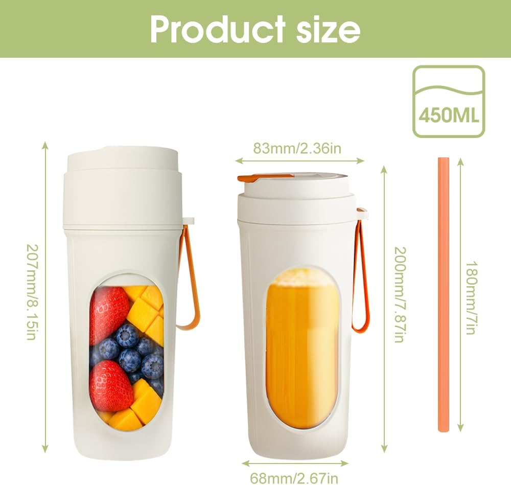 Tragbarer Mixer für Smoothie, 450ml Mixer Smoothie Maker To Go Mini Mixer to Go USB Aufladbarer Mini