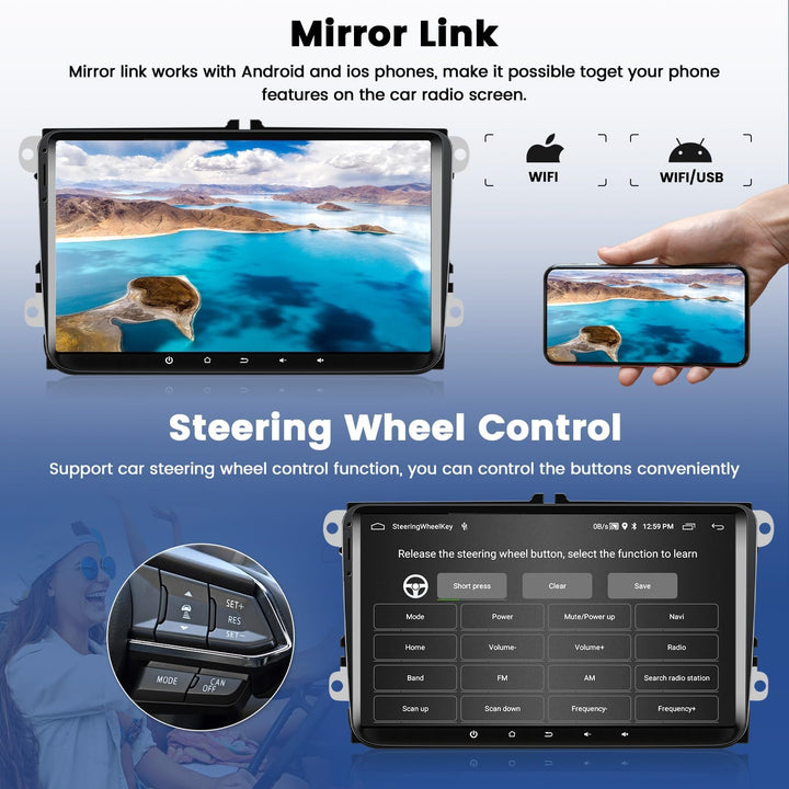 [2+64G] Hikity Android Autoradio Carplay für VW Golf 5 Golf 6 Passat Jetta Polo Candy Autoradio mit