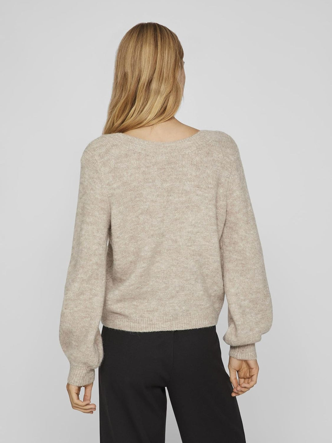 Vila Damen Vijamina Rev V-Neck L/S Knit Top-Noos Strickpullover S Natural Melange, S Natural Melange